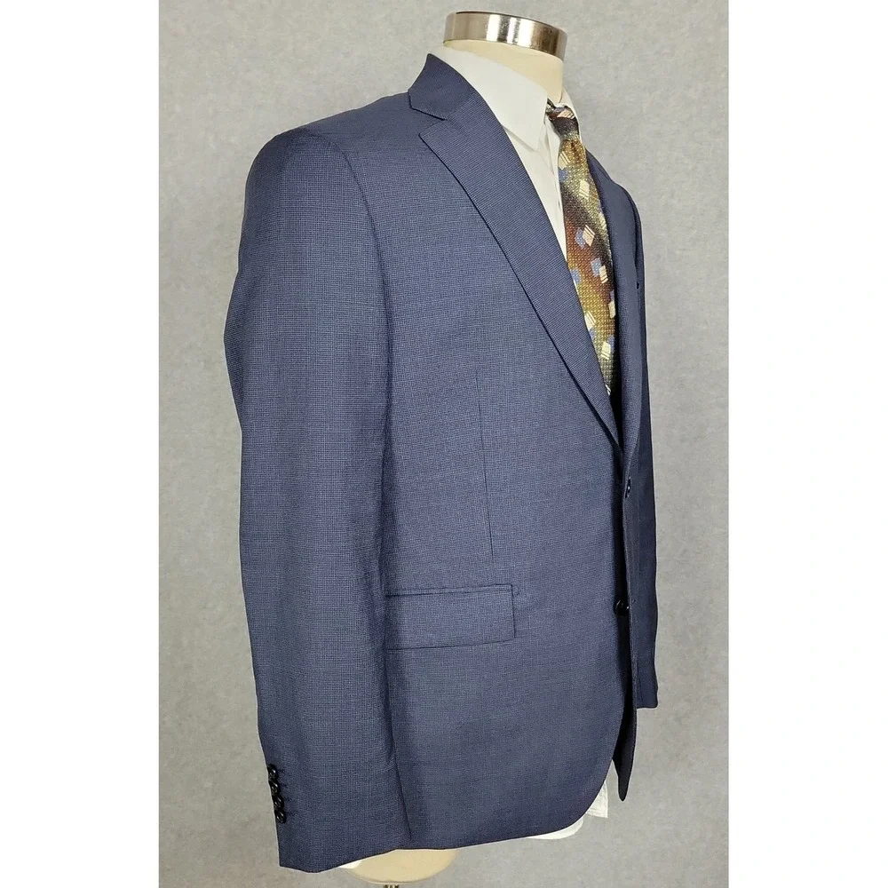 Angelo Nardelli Mens Blue Wool Micro Check Blazer Sport Coat Italy Size 44R